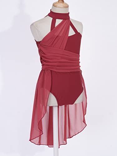 Xunzoo Kids Girls Lyrical Contemporary Dance Costume Dress Ballet Dance Dress Mesh Color Block Leotard Burgundy 16 Years #TOP2