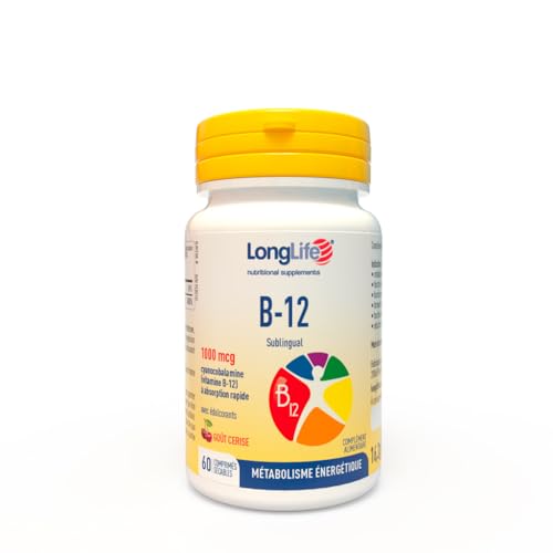 LongLife® B12 1000 mcg | Vitamine B-12 | Formule exclusive sublinguale à haute dose | Absorption élevée | 2 mois de traitement | 60 comprimés | Végan et sans gluten