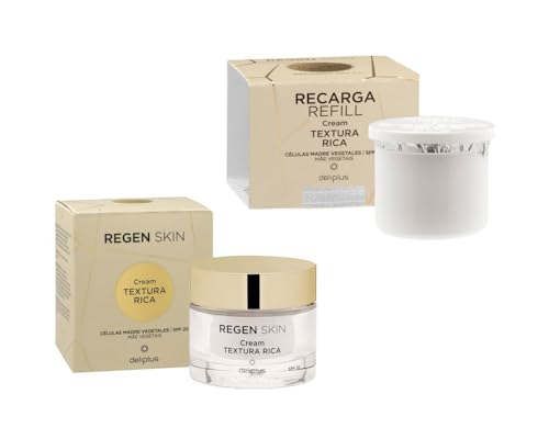 Crema Facial Día Textura Rica Regen Skin SPF 20 piel normal, seca y muy seca + recambio (Paquete 2). Deliplus