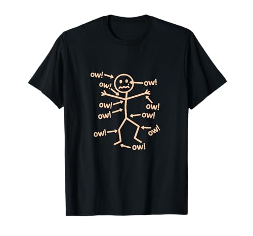 Chronic Pain Awareness Tee with a hilarious stick figure and repeated 