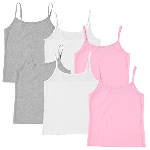 Pink Angel 6-Pack Girls' Undershirts, Tanks & Camisoles with Adjustable Straps, White/Pink/Grey, Size 14/16