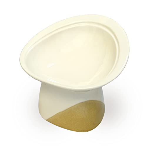 PAW-MOTTO Cat Food Bowl, Raised/Elevated & Anti Whisker & Neck Fatigue Cat Feeder, Cat Plate, Flat-Faced, Persian, Older, Short-Legged Cats, Small Cats, Seto Ware Made in Japan, Traditional Ceramics