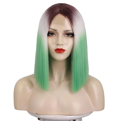 Perruque pour femme courte droite lisse verte bandeau cheveux synthétiques