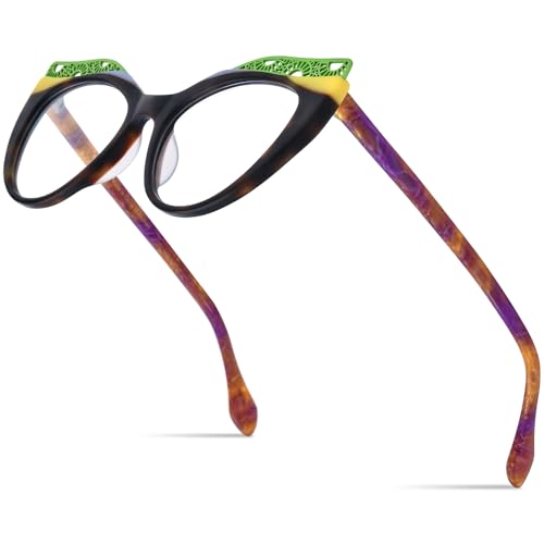 Image of HEPIDEM Multicolor Acetate Glasses Frame Women Cat Eye Eyeglasses Men Optical Spectacles 9291