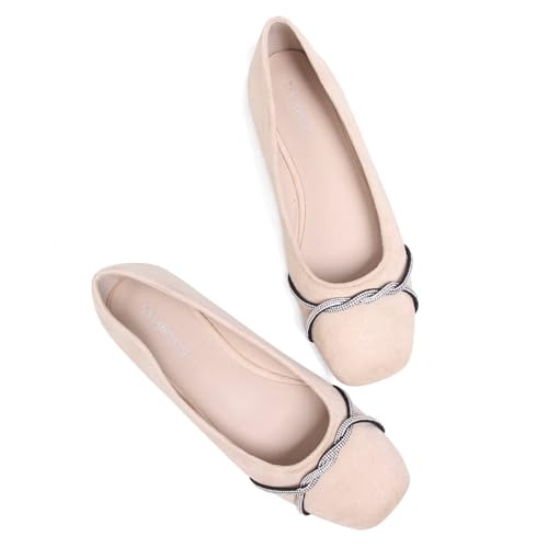 Image of TN TANGNEST Womens Casual Flats Chain Ballet Flats | Fashion Pointed Toe Rhinestone Flats, Comfort Slip On Dress Shoes for Business Work Office Wedding Party