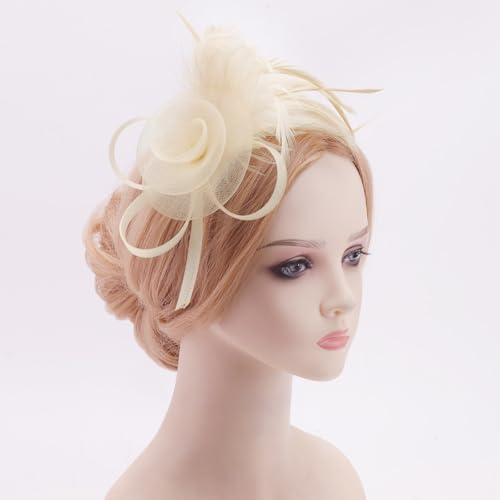 Image of DRESHOW Fascinators Hats for Women Tea Party Fascinator Hats Vintage 50s Headwear Cocktail Wedding Church Derby Hat