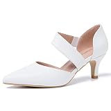 Women's Closed Pointed Toe Heels Strap D'Orsay Kitten Heel Slip On Dressy Pumps Matte White 39 - US 7.5