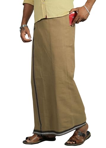 Image of PRAKASAM COTTON Velcro Pocket Dhoti | Thalapathi Border Readymade Cotton Kerala Mundu for Men