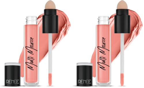 Image of RENEE Multi-mousse for Lips, Cheeks & Eyes, Peach Parfait 5gm | Matte Finish, Rich Color Payoff With Weightless & Velvety Smooth Texture | Non-drying, Highly Blendable Formula (Pack of 2)