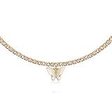 LecAit Butterfly Necklace Tennis Chain Butterfly Choker Bling Iced CZ Y2k Fashion Necklace 14K Gold Women