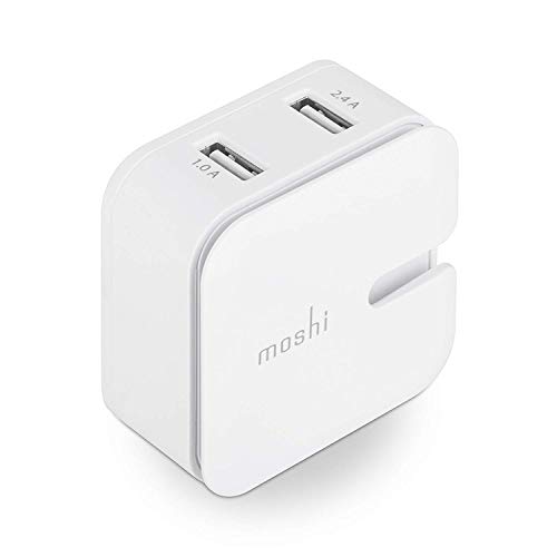 Moshi Rewind 2 Dual-USB Port Wall Charger 12W Fast Charge with Cable Management, Folding Plug, for iPhone SE 2nd/11/Pro/XR/XS Max, Galaxy/Note, iPad Pro/Air/Mini, iPod & USB Charging Devices