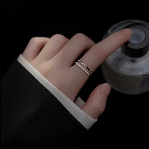 Fashion Ring Silver Double Lines Rings Women Wedding Engagement Silver Women's Vintage Fine Jewelry Decorative Ring(Silver 1)3