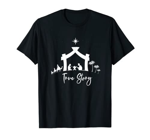 Navidad Jesús Belén Escena Familia Regalos Historia verdadera Camiseta