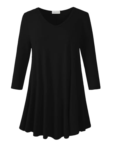 Image of LARACE Tunics 3 /4 Sleeve Plus Size Tops for Women V Neck Loose Fit Flowy Clothing for Leggings