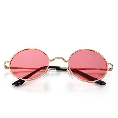 Round Unisex Adult UV Protected Sunglasses Golden Frame, Pink Lens (Medium) Pack of 1-image-27
