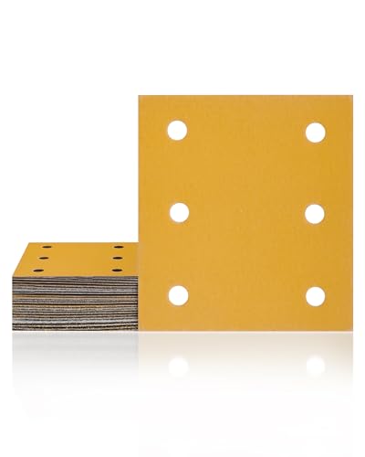 115x107mm Carta Abrasiva Kit, 25 Pezzi Carta Levigatrice 80 Grana 6 Fori Carta Vetrata Rettangolari per Levigatrice Orbitali Casuali
