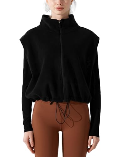 Unilexi Womens Full Zip Fleece Vest Stand Collar Sherpa Crop Sleeveless Coat Zipper Fitness Vest2