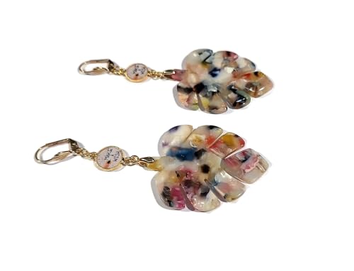 Boucles d'oreilles monstera en or 24k et résine de haute joaillerie artisanale