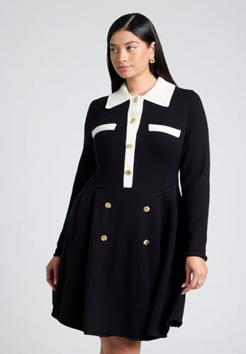 ELOQUII Women's Plus Size Collared Sweater Dress with Buttons4