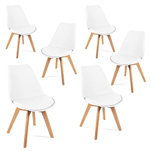 Mc Haus Lena Blanca x6 - Pack de 6 sillas de Comedor, diseño nórdico con Asiento Acolchado y Respaldo ergonómico