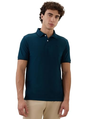 Image of Park Avenue Men Slim Fit Solid Pattern Cotton Polyester Blend Half Sleeve Polo Neck Casual T-Shirt