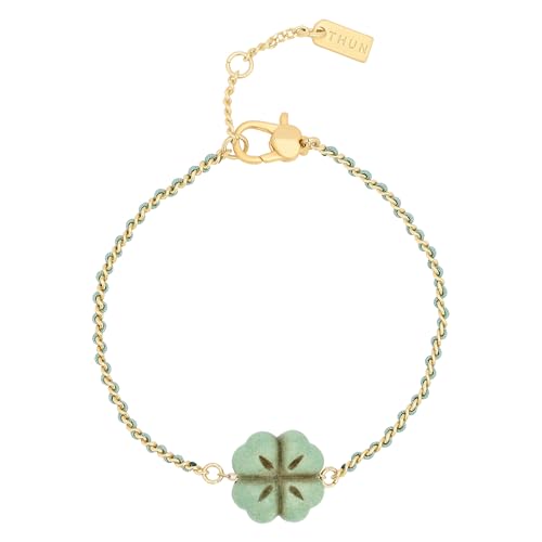 16+3cm Bracciale catena e tessuto con quadrifoglio