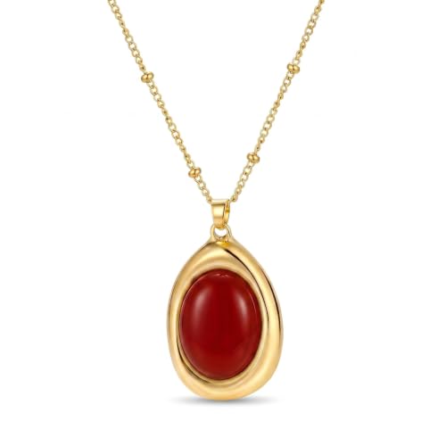 Carnelian Pendant Necklace for Women 18K Gold Plated Red Stone Necklaces