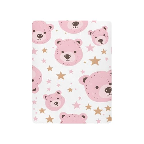 Image of Pink Bears Stars Crib Sheets Stretchy Portable Sheets for Baby Toddler Breathable Soft Crib Mattress Sheet for Girls Boys