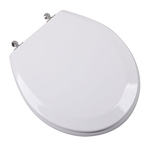 Bath Décor 1F1R6-00BN Premium Molded Wood Toilet Seat, White/Brushed Nickel