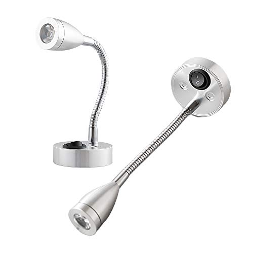 2 Pack 12V 3W LED Lampes de Lecture avec Interrupteur, Lumière Blanche Chaude, Mural LED Lampe pour Camping-Car Caravane Van Yacht