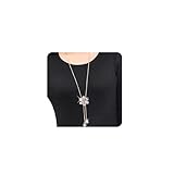 Chargances Grey Crystal Flower Pendant Necklace Long Sweater Necklace Rhinestone Pendant Y Choker Necklaces Fashion Jewelry for Women (Grey)