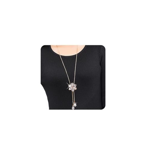 Chargances Grey Crystal Flower Pendant Necklace Long Sweater Necklace Rhinestone Pendant Y Choker Necklaces Fashion Jewelry for Women (Grey)