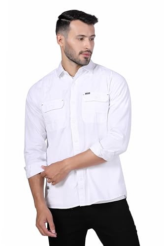 Image of Men's Cotton Twill Utility Shirt | Full Sleeve Button-Down Casual Shirt | Dual Chest Pockets | Comfortable Regular Fit | Everyday Wear