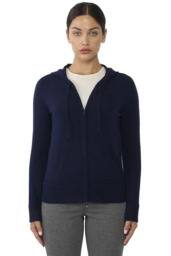 Image of JENNIE LIU Women's 100% Pure Cashmere Long Sleeve Zip Hoodie Cardigan Sweater