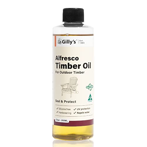 Gilly’s Alfresco Timber Oil 250ml - Tung Oil Based Finish for Outdoor Timber & Furniture | UV Protection, Water-Resistant | Natural Oil Formula for Alfresco Furniture, Outdoor Tables & More