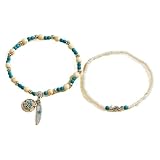 Dishowme Cavigliera con conchiglie turchesi e piume, stile bohémien, luna, stella, conchiglia, hawaii, puka, perline in corda cerata per l'estate, spiaggia, sandali a piedi nudi, gioielli da donna