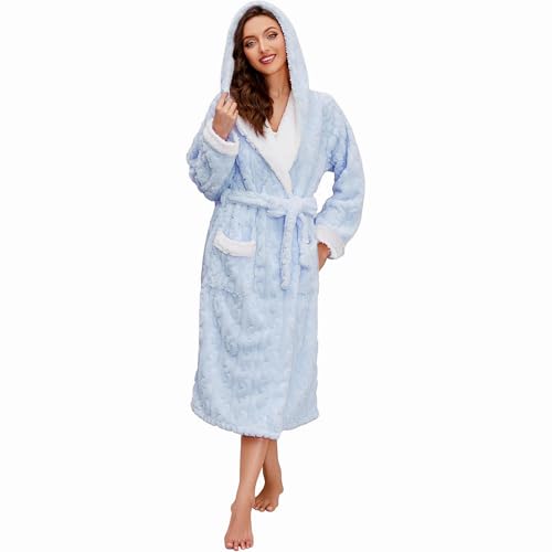 HEARTNICE Plush Long Hooded Robes for Women, Soft Fluffy Womens Fleece Robe Thicker Warm Bathrobes