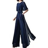 [ニーマンバイ] シフォン パンツスーツ オケージョン 結婚式 入学式 卒業式 演奏会 セレモニー スーツ ネイビー ドレス フォーマル ファッション s サイズ 半袖 ポケット付き 無地 韓国 かわいい 服 キレイメ オシャレ おしゃれ カワイイ ハイウエスト 脚長効果 着やせパンツ ビジネス 夏服 社会人 やわらかい 透け感 シースルー オールインワン 紺色 紺 4S-N22-NVS