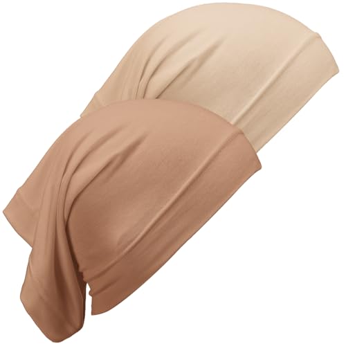 Loopeer 2 Pcs Hijab Undercaps No Slip for Women Islamic Muslim Hijab Cap Scarf for Turban Tube Neck Cover (Camel Beige)