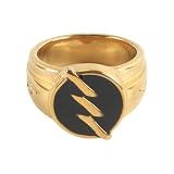 Teron Anillos de acero inoxidable para hombre con sello de trueno, anillos cómodos para cenas, fiestas, conciertos (talla 7, oro + negro)