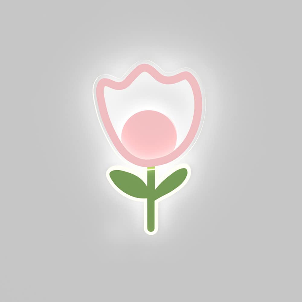 SXSCARKX Cartoon LED Wall Light Fairy Sconce Tulip Children's Room Lamp, 15W Girls Bedroom Mount Lighting Fixture, Modern Bedside Sconces Kindergarten Lamps (Color : Pink-6000k)