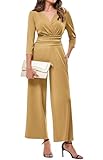 Women’s Jumpsuits Casual Wrap V Neck 3/4 Length Sleeve Loose Stretchy Rompers Summer Dressy Wide Leg Pants With Pockets