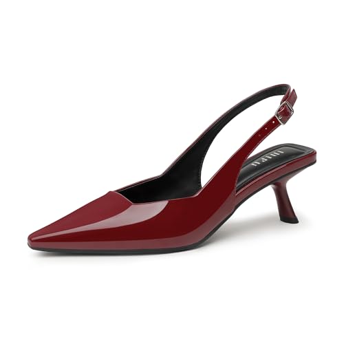 IDIFU IN2 Kitten Heels Closed Toe Slingback Pointed Toe Women's Pumps Dressy Dress Shoes for Women Low Comfortable Short Heels Wedding Prom Bridal Party Work Business Office Formal Pumps Shoes