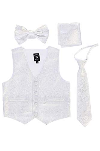 Little Gents 738 Satin Vest w/Zipper Tie Bowtie & Hanky (White Paisley, 12-18 Months)
