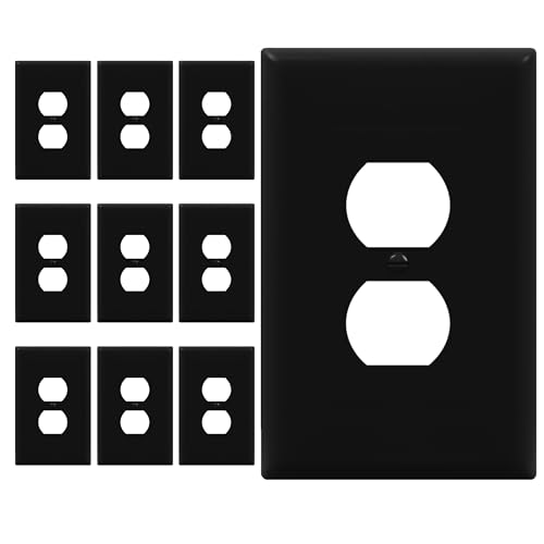 Image of ENERLITES Duplex Receptacle Outlet Wall Plate, Jumbo Electrical Outlet Covers, Oversized 1-Gang 5.51 inch x 3.50 inch, Polycarbonate Thermoplastic, 8821O-BK-10PCS, Glossy Finish, Black, 10 Pack