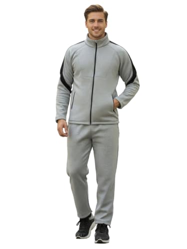 Image of CHKOKKO Men's High Neck Winter Tracksuit Set with Full-Zipper Upper & Elasticated Waist Jogger Pants | Warm Soft Solid Activewear for Gym, Running & Casual Use