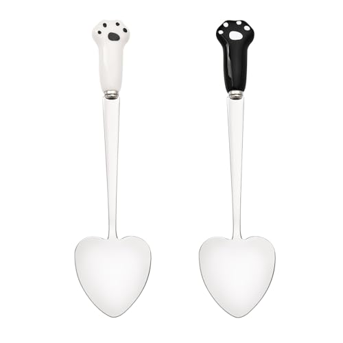 Dog Cat Paw Spoons for Wet Food Pet Food Can Spoon Dog Cat Food Spoon Set Pet Feeding Spoon Cute Spoons for Dogs Cats Heart Shaped Spoon Dog Food Cat Wet Food Spoons Black and White 2Pcs