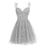 Dessiny Sexy Spaghetti Straps Homecoming Dresses 2024 Short for Juniors Beading Lace A-Line Prom Evening Gowns Silver 6
