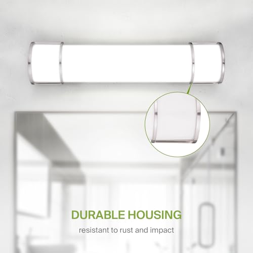 Image of ASD LED 24 inch Vanity Flush Mount Light Fixture, Linear Bathroom Lighting Bar | 3CCT, Dimmable, Energy Star, ETL Listed | 25W 1950LM 3000-5000K 120V | Long Tube Bath Wall Sconce Over Mirror | Nickel