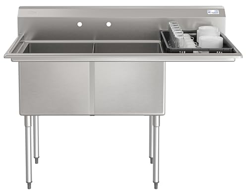 Image of KoolMore 57 in. 16-Gauge 2-Compartment Commercial Sink with 18 in. Right drainboard, Bowl Dimensions 18 inchx18 inchx14 inch in Stainless-Steel (KM-SB181814-18R316)